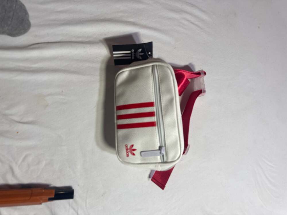 Adidas Originals White Faux Leather Festival Bag with Red 3-Stripes